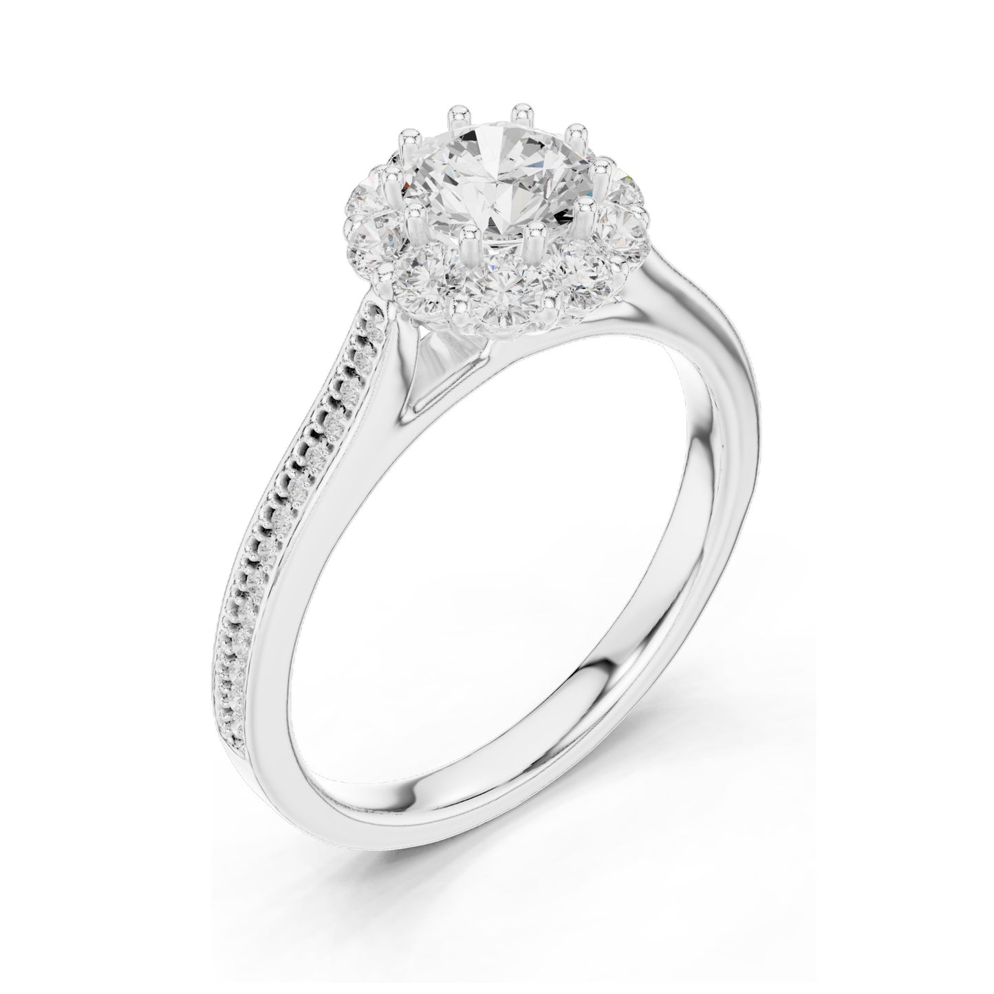 1.318 CT Round Brilliant Halo Lab Diamond Engagement Ring for Women | VVS-VS EF Clarity | 18KT, 14KT, 10KT Gold & 925 Silver | Moissanite Option | Rose, Yellow, White Gold