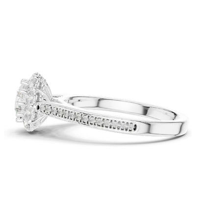 1.318 CT Round Brilliant Halo Lab Diamond Engagement Ring for Women | VVS-VS EF Clarity | 18KT, 14KT, 10KT Gold & 925 Silver | Moissanite Option | Rose, Yellow, White Gold