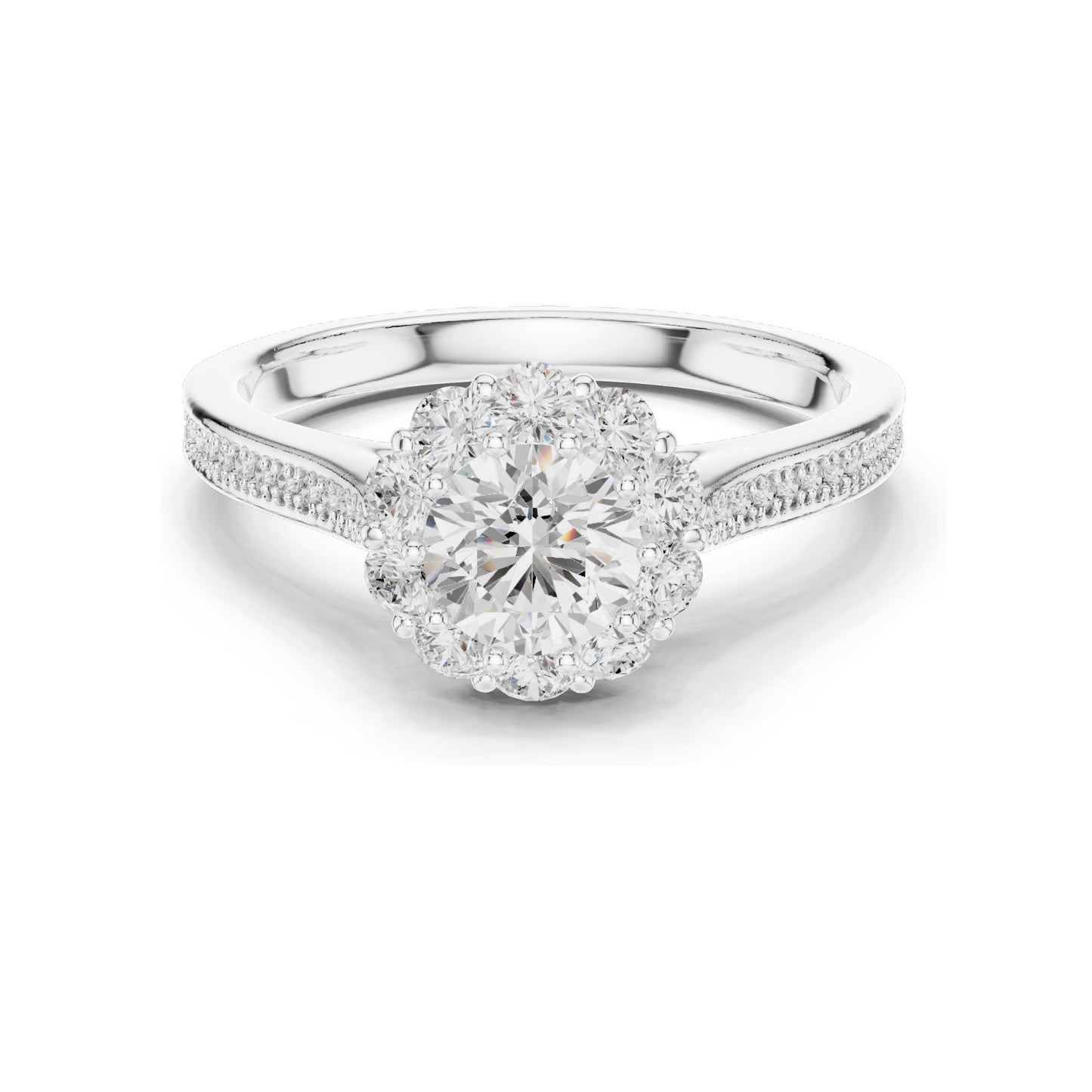1.318 CT Round Brilliant Halo Lab Diamond Engagement Ring for Women | VVS-VS EF Clarity | 18KT, 14KT, 10KT Gold & 925 Silver | Moissanite Option | Rose, Yellow, White Gold