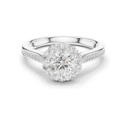 1.318 CT Round Brilliant Halo Lab Diamond Engagement Ring for Women | VVS-VS EF Clarity | 18KT, 14KT, 10KT Gold & 925 Silver | Moissanite Option | Rose, Yellow, White Gold