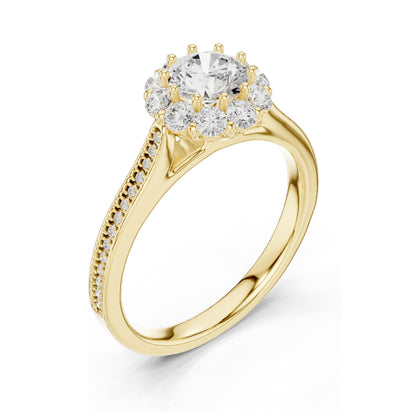 1.318 CT Round Brilliant Halo Lab Diamond Engagement Ring for Women | VVS-VS EF Clarity | 18KT, 14KT, 10KT Gold & 925 Silver | Moissanite Option | Rose, Yellow, White Gold