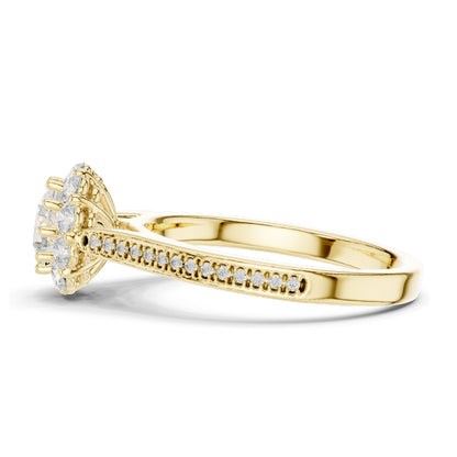 1.318 CT Round Brilliant Halo Lab Diamond Engagement Ring for Women | VVS-VS EF Clarity | 18KT, 14KT, 10KT Gold & 925 Silver | Moissanite Option | Rose, Yellow, White Gold