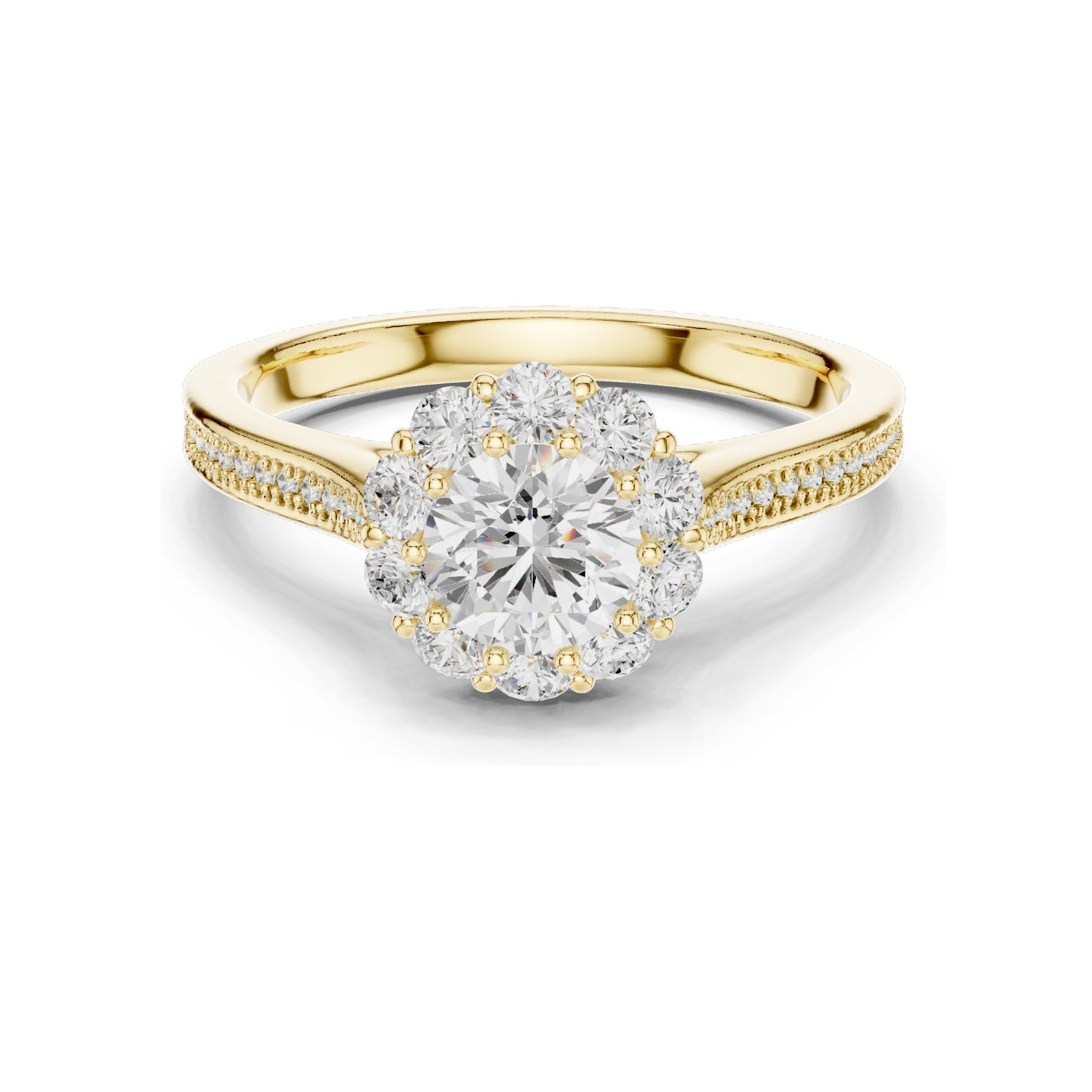 1.318 CT Round Brilliant Halo Lab Diamond Engagement Ring for Women | VVS-VS EF Clarity | 18KT, 14KT, 10KT Gold & 925 Silver | Moissanite Option | Rose, Yellow, White Gold