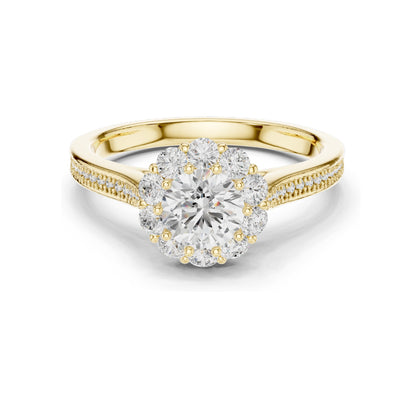 1.318 CT Round Brilliant Halo Lab Diamond Engagement Ring for Women | VVS-VS EF Clarity | 18KT, 14KT, 10KT Gold & 925 Silver | Moissanite Option | Rose, Yellow, White Gold