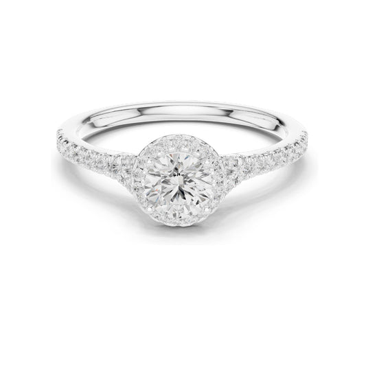 0.828 CT Round Brilliant Halo Lab Diamond Engagement Ring for Women | VVS-VS EF Clarity | 18KT, 14KT, 10KT Gold & 925 Silver | Moissanite Option | Rose, Yellow, White Gold