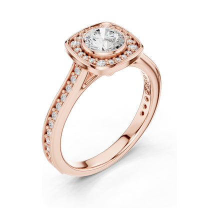 1.066 CT Round Brilliant Lab Diamond Halo Engagement Ring | VVS-VS EF Clarity | 18KT, 14KT, 10KT Gold & 925 Silver | Moissanite & Rose, Yellow, White Gold Options