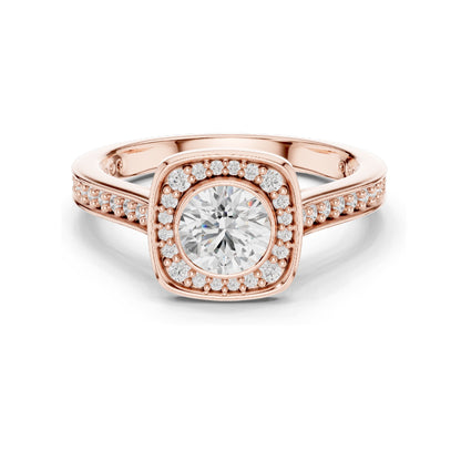 1.066 CT Round Brilliant Lab Diamond Halo Engagement Ring | VVS-VS EF Clarity | 18KT, 14KT, 10KT Gold & 925 Silver | Moissanite & Rose, Yellow, White Gold Options