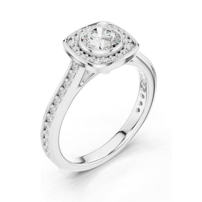 1.066 CT Round Brilliant Lab Diamond Halo Engagement Ring | VVS-VS EF Clarity | 18KT, 14KT, 10KT Gold & 925 Silver | Moissanite & Rose, Yellow, White Gold Options