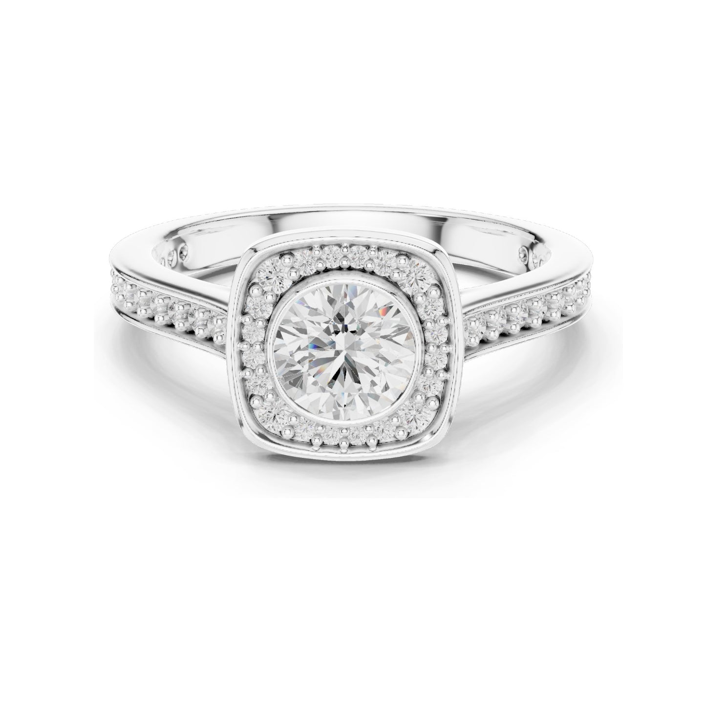 1.066 CT Round Brilliant Lab Diamond Halo Engagement Ring | VVS-VS EF Clarity | 18KT, 14KT, 10KT Gold & 925 Silver | Moissanite & Rose, Yellow, White Gold Options