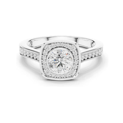 1.066 CT Round Brilliant Lab Diamond Halo Engagement Ring | VVS-VS EF Clarity | 18KT, 14KT, 10KT Gold & 925 Silver | Moissanite & Rose, Yellow, White Gold Options