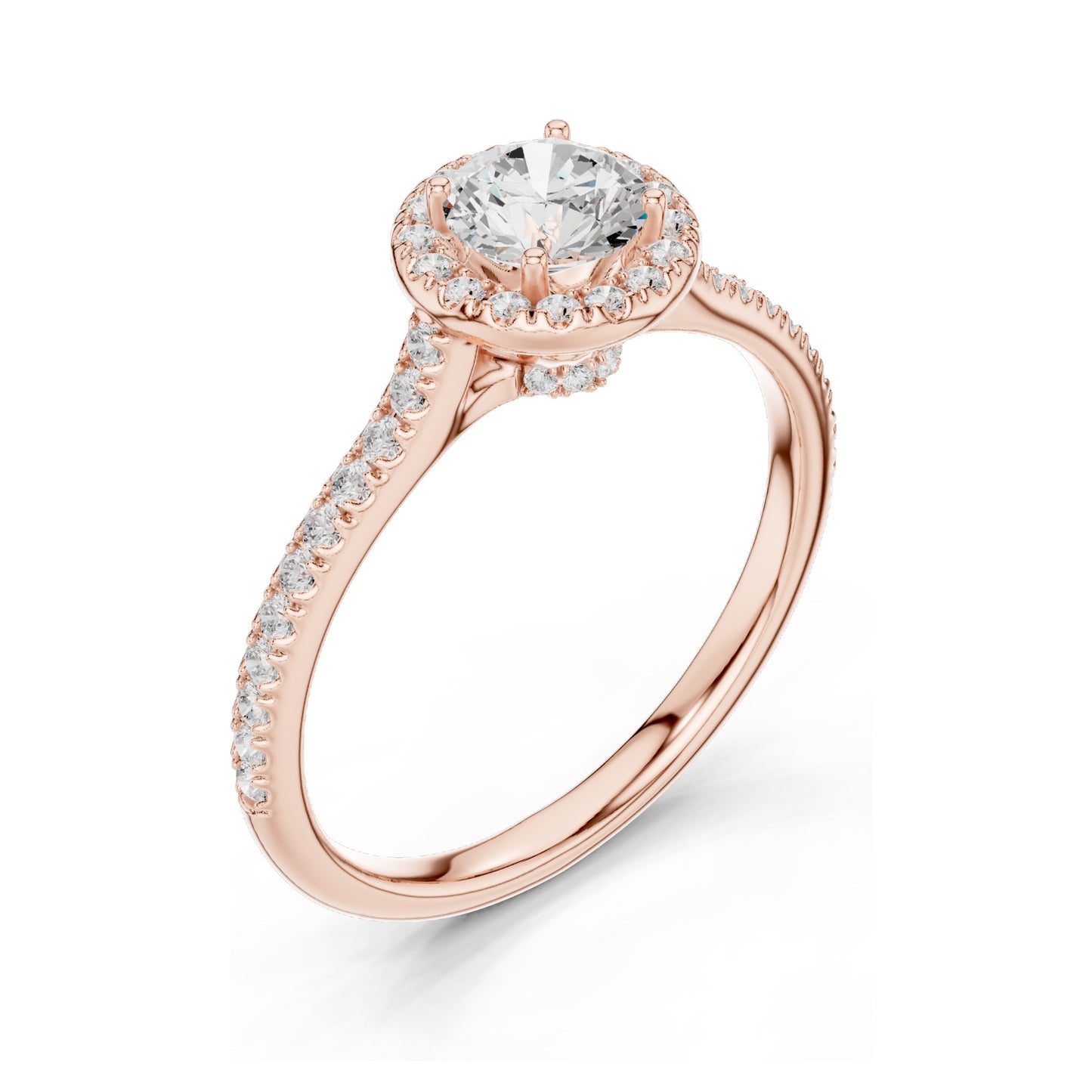 1.04 CT Round Brilliant Lab Diamond Halo Engagement Ring for Women | VVS-VS EF Clarity | 18KT, 14KT, 10KT Gold & 925 Silver | Rose, Yellow, White Gold & Moissanite Options