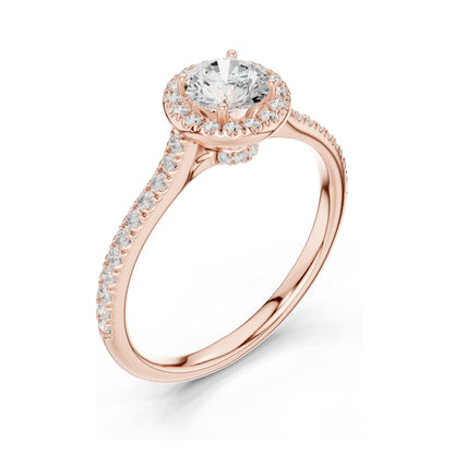 1.04 CT Round Brilliant Lab Diamond Halo Engagement Ring for Women | VVS-VS EF Clarity | 18KT, 14KT, 10KT Gold & 925 Silver | Rose, Yellow, White Gold & Moissanite Options