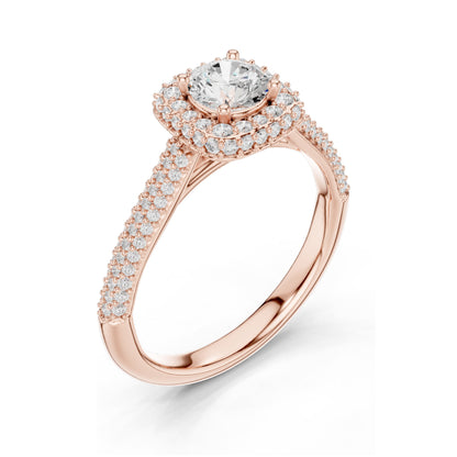 1.30 CT Round Brilliant Lab Diamond Halo Engagement Ring for Women | VVS-VS EF Clarity | 18KT, 14KT, 10KT Gold & 925 Silver | Rose, Yellow, White Gold & Moissanite Options