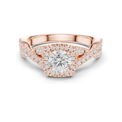 1.27 CT Round Cushion Lab Diamond Halo Ring for Women | VVS-VS EF Clarity | 18KT, 14KT, 10KT Gold & 925 Silver | Rose, Yellow, White Gold & Moissanite Options