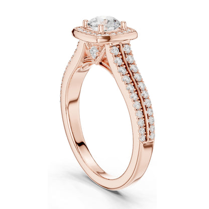0.994 CT Round Cut Halo Lab Diamond Engagement Ring for Women | VVS-VS EF Clarity | 18KT, 14KT, 10KT Gold & 925 Silver | Rose, Yellow, White Gold & Moissanite Options