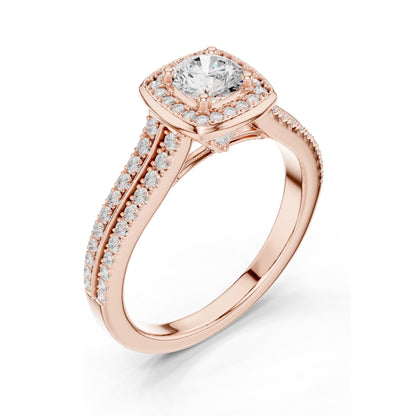 0.994 CT Round Cut Halo Lab Diamond Engagement Ring for Women | VVS-VS EF Clarity | 18KT, 14KT, 10KT Gold & 925 Silver | Rose, Yellow, White Gold & Moissanite Options