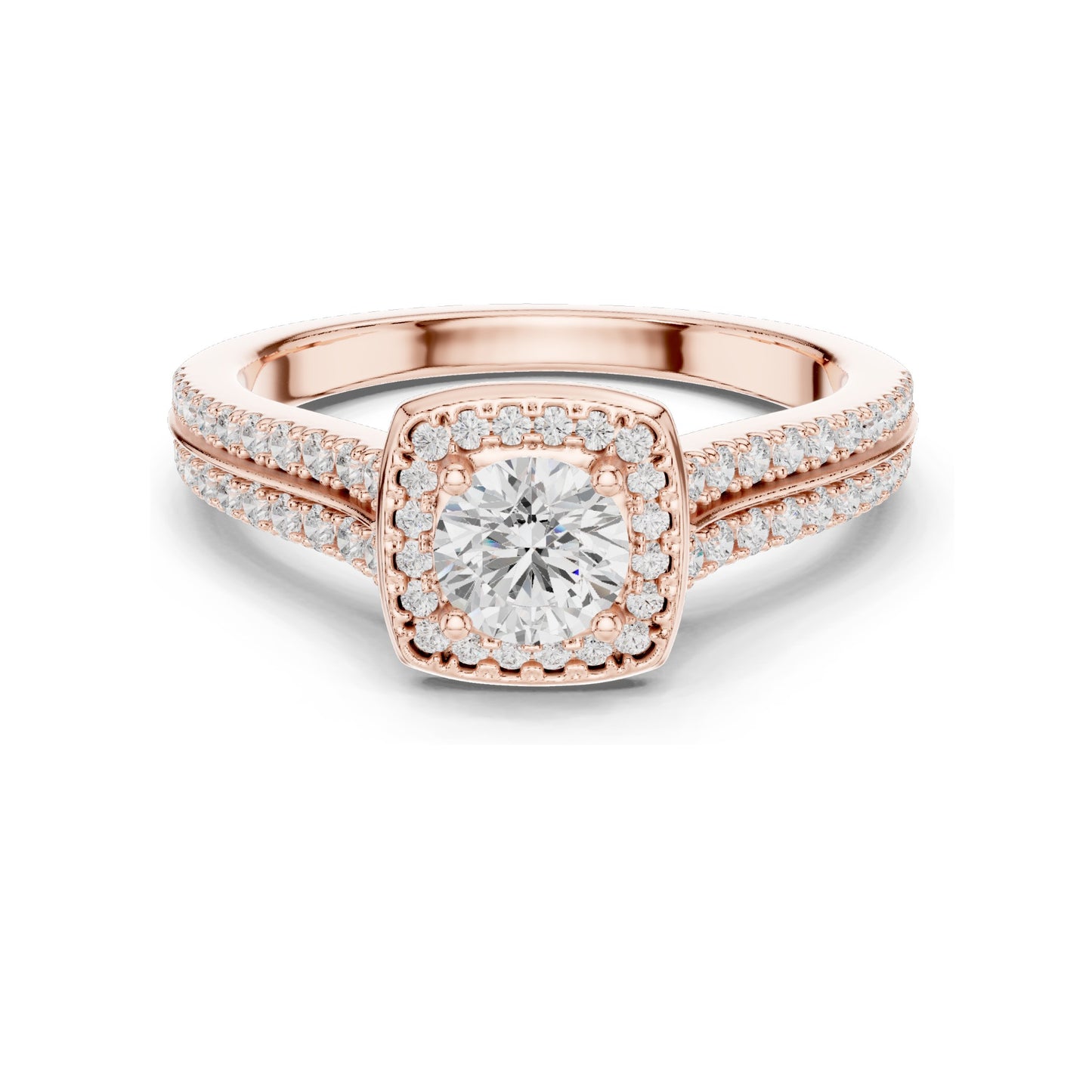 0.994 CT Round Cut Halo Lab Diamond Engagement Ring for Women | VVS-VS EF Clarity | 18KT, 14KT, 10KT Gold & 925 Silver | Rose, Yellow, White Gold & Moissanite Options