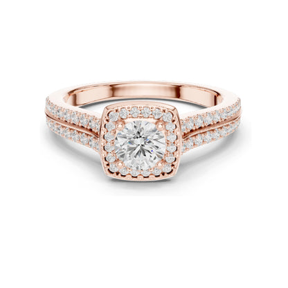 0.994 CT Round Cut Halo Lab Diamond Engagement Ring for Women | VVS-VS EF Clarity | 18KT, 14KT, 10KT Gold & 925 Silver | Rose, Yellow, White Gold & Moissanite Options