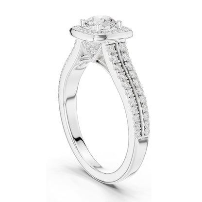 0.994 CT Round Cut Halo Lab Diamond Engagement Ring for Women | VVS-VS EF Clarity | 18KT, 14KT, 10KT Gold & 925 Silver | Rose, Yellow, White Gold & Moissanite Options