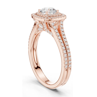 1.388 CT Round Cut Halo Lab Diamond Engagement Ring for Women | VVS-VS EF Clarity | 18KT, 14KT, 10KT Gold & 925 Silver | Rose, Yellow, White Gold & Moissanite Options