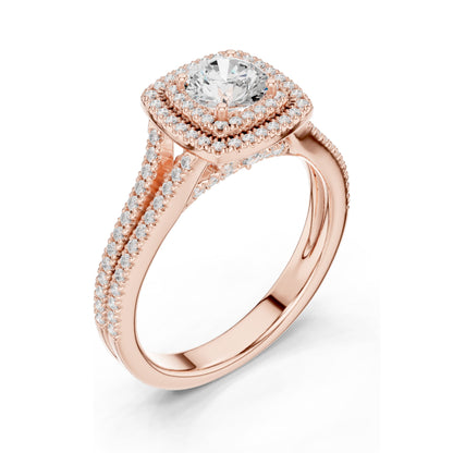 1.388 CT Round Cut Halo Lab Diamond Engagement Ring for Women | VVS-VS EF Clarity | 18KT, 14KT, 10KT Gold & 925 Silver | Rose, Yellow, White Gold & Moissanite Options