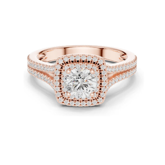 1.388 CT Round Cut Halo Lab Diamond Engagement Ring for Women | VVS-VS EF Clarity | 18KT, 14KT, 10KT Gold & 925 Silver | Rose, Yellow, White Gold & Moissanite Options