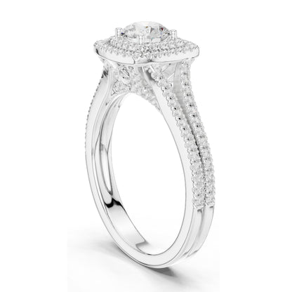 1.388 CT Round Cut Halo Lab Diamond Engagement Ring for Women | VVS-VS EF Clarity | 18KT, 14KT, 10KT Gold & 925 Silver | Rose, Yellow, White Gold & Moissanite Options