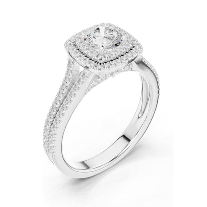 1.388 CT Round Cut Halo Lab Diamond Engagement Ring for Women | VVS-VS EF Clarity | 18KT, 14KT, 10KT Gold & 925 Silver | Rose, Yellow, White Gold & Moissanite Options
