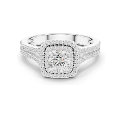 1.388 CT Round Cut Halo Lab Diamond Engagement Ring for Women | VVS-VS EF Clarity | 18KT, 14KT, 10KT Gold & 925 Silver | Rose, Yellow, White Gold & Moissanite Options