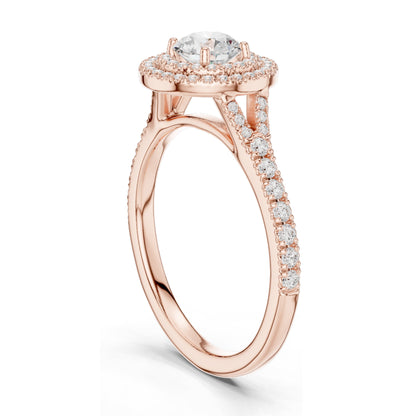 1.082 CT Round Brilliant Halo Lab Diamond Engagement Ring for Women | VVS-VS EF Clarity | 18KT, 14KT, 10KT Gold & 925 Silver | Rose, Yellow, White Gold & Moissanite Options