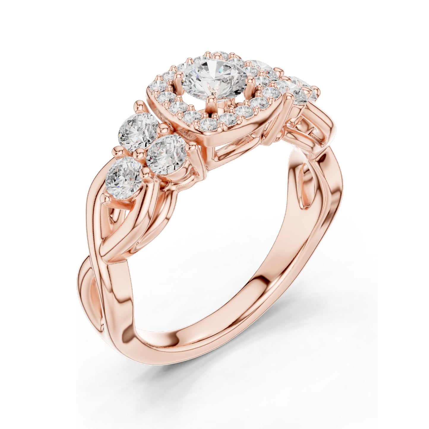 1.11 CT Lab Diamond Halo Engagement Ring for Women | VVS-VS EF Clarity | 18KT, 14KT, 10KT Gold & 925 Silver | Rose, Yellow, White Gold & Moissanite Options