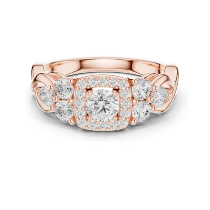 1.11 CT Lab Diamond Halo Engagement Ring for Women | VVS-VS EF Clarity | 18KT, 14KT, 10KT Gold & 925 Silver | Rose, Yellow, White Gold & Moissanite Options