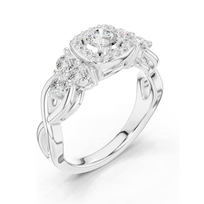 1.11 CT Lab Diamond Halo Engagement Ring for Women | VVS-VS EF Clarity | 18KT, 14KT, 10KT Gold & 925 Silver | Rose, Yellow, White Gold & Moissanite Options