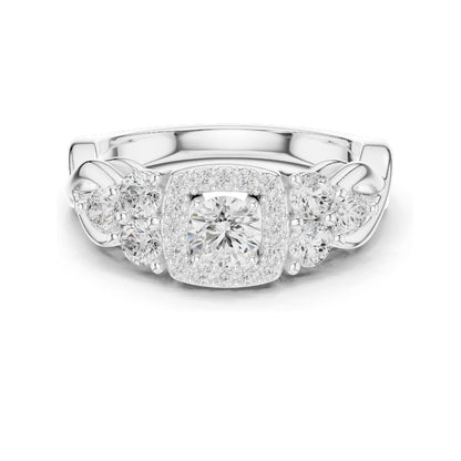 1.11 CT Lab Diamond Halo Engagement Ring for Women | VVS-VS EF Clarity | 18KT, 14KT, 10KT Gold & 925 Silver | Rose, Yellow, White Gold & Moissanite Options