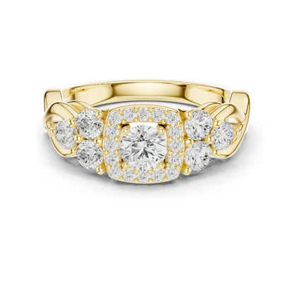 1.11 CT Lab Diamond Halo Engagement Ring for Women | VVS-VS EF Clarity | 18KT, 14KT, 10KT Gold & 925 Silver | Rose, Yellow, White Gold & Moissanite Options