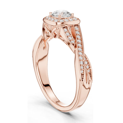 0.78 CT Round Brilliant Cut Lab Diamond Halo Engagement Ring | VVS-VS EF Clarity | 18KT, 14KT, 10KT Gold & 925 Silver | Rose, Yellow, White Gold & Moissanite Options