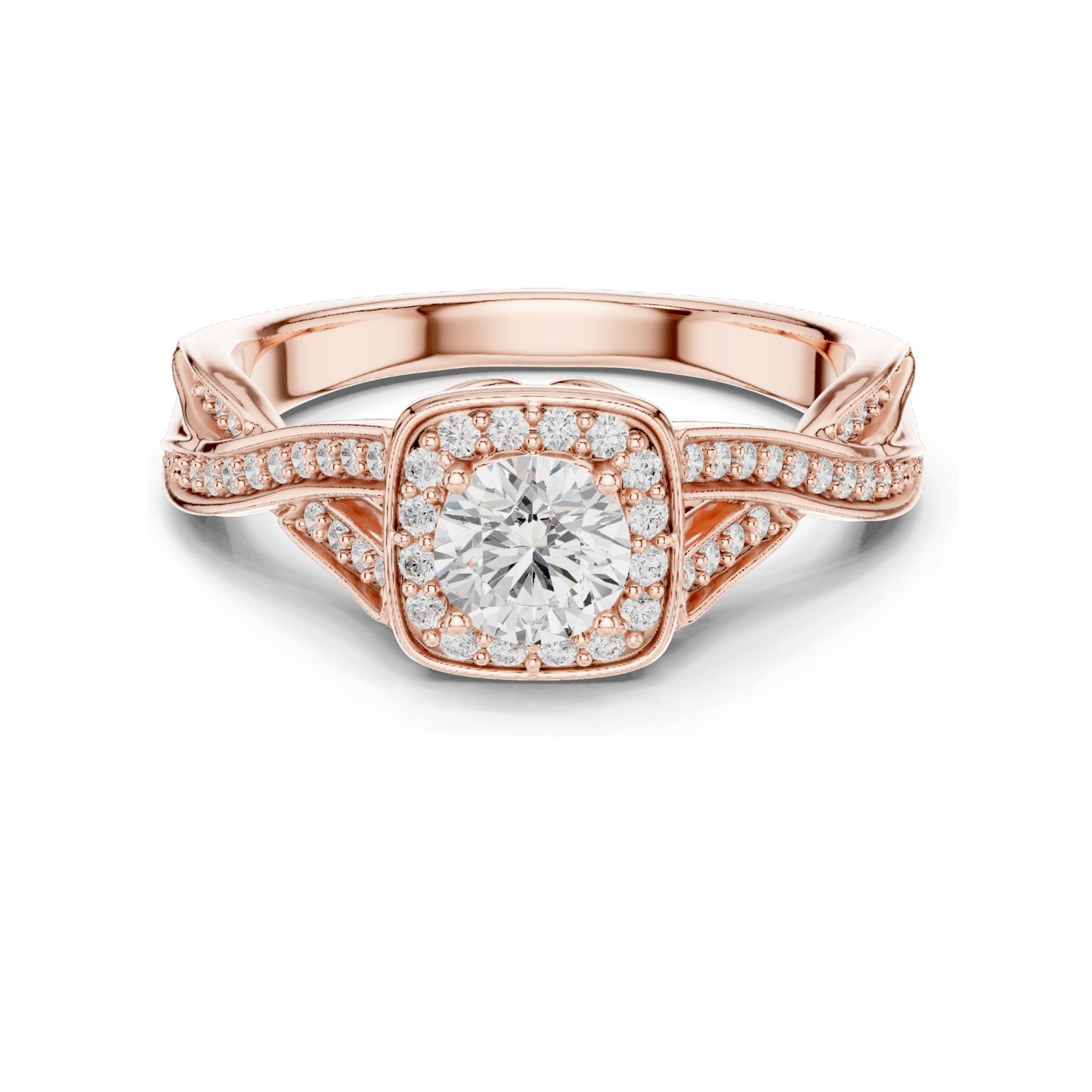 0.78 CT Round Brilliant Cut Lab Diamond Halo Engagement Ring | VVS-VS EF Clarity | 18KT, 14KT, 10KT Gold & 925 Silver | Rose, Yellow, White Gold & Moissanite Options