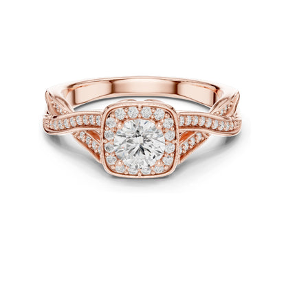 0.78 CT Round Brilliant Cut Lab Diamond Halo Engagement Ring | VVS-VS EF Clarity | 18KT, 14KT, 10KT Gold & 925 Silver | Rose, Yellow, White Gold & Moissanite Options