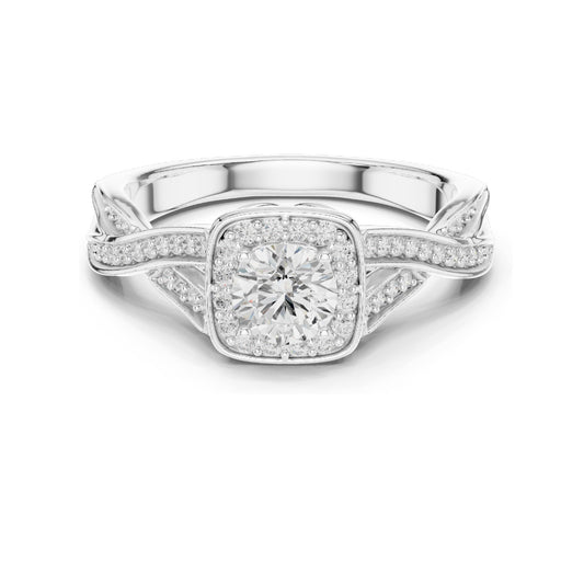 0.78 CT Round Brilliant Cut Lab Diamond Halo Engagement Ring | VVS-VS EF Clarity | 18KT, 14KT, 10KT Gold & 925 Silver | Rose, Yellow, White Gold & Moissanite Options