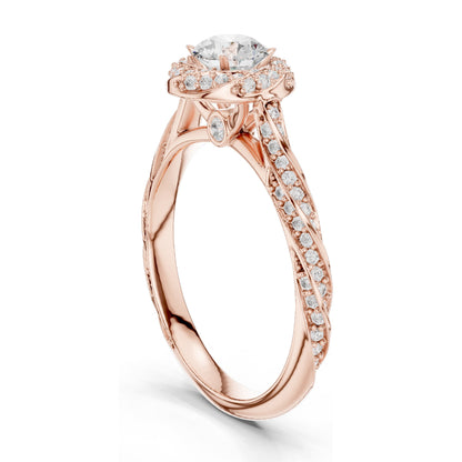 1.154 CT Round Brilliant Lab Diamond Halo Engagement Ring | VVS-VS EF Clarity | 18KT, 14KT, 10KT Gold & 925 Silver | Rose, Yellow, White Gold & Moissanite Options
