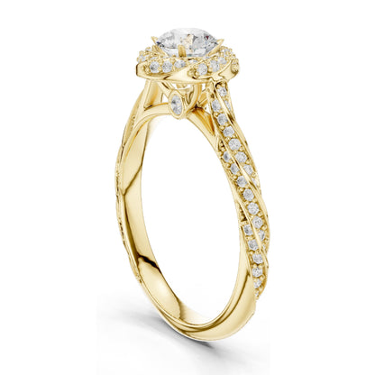 1.154 CT Round Brilliant Lab Diamond Halo Engagement Ring | VVS-VS EF Clarity | 18KT, 14KT, 10KT Gold & 925 Silver | Rose, Yellow, White Gold & Moissanite Options
