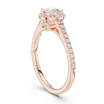 0.836 CT Round Brilliant Lab Diamond Halo Engagement Ring for Women | VVS-VS EF Clarity | 18KT, 14KT, 10KT Gold & 925 Silver | Rose, Yellow, White Gold & Moissanite Options