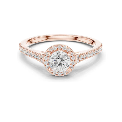 0.836 CT Round Brilliant Lab Diamond Halo Engagement Ring for Women | VVS-VS EF Clarity | 18KT, 14KT, 10KT Gold & 925 Silver | Rose, Yellow, White Gold & Moissanite Options