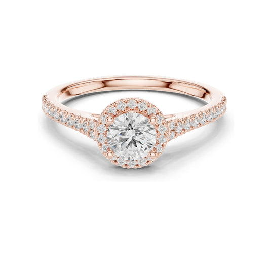 0.836 CT Round Brilliant Lab Diamond Halo Engagement Ring for Women | VVS-VS EF Clarity | 18KT, 14KT, 10KT Gold & 925 Silver | Rose, Yellow, White Gold & Moissanite Options