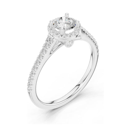 0.836 CT Round Brilliant Lab Diamond Halo Engagement Ring for Women | VVS-VS EF Clarity | 18KT, 14KT, 10KT Gold & 925 Silver | Rose, Yellow, White Gold & Moissanite Options