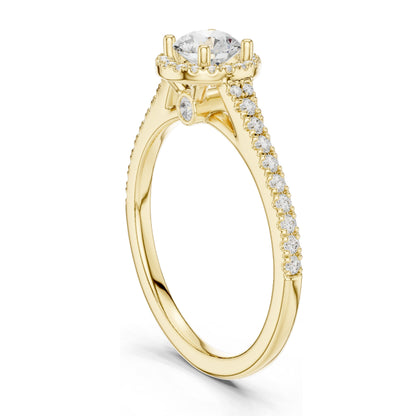 0.836 CT Round Brilliant Lab Diamond Halo Engagement Ring for Women | VVS-VS EF Clarity | 18KT, 14KT, 10KT Gold & 925 Silver | Rose, Yellow, White Gold & Moissanite Options
