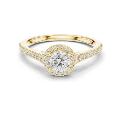 0.836 CT Round Brilliant Lab Diamond Halo Engagement Ring for Women | VVS-VS EF Clarity | 18KT, 14KT, 10KT Gold & 925 Silver | Rose, Yellow, White Gold & Moissanite Options