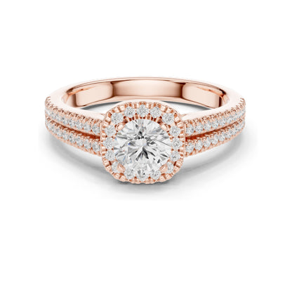 1.14 CT Round Brilliant Halo Lab Diamond Engagement Ring for Women | VVS-VS EF Clarity | 18KT, 14KT, 10KT Gold & 925 Silver | Rose, Yellow, White Gold & Moissanite Options