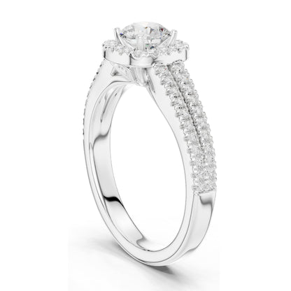 1.14 CT Round Brilliant Halo Lab Diamond Engagement Ring for Women | VVS-VS EF Clarity | 18KT, 14KT, 10KT Gold & 925 Silver | Rose, Yellow, White Gold & Moissanite Options