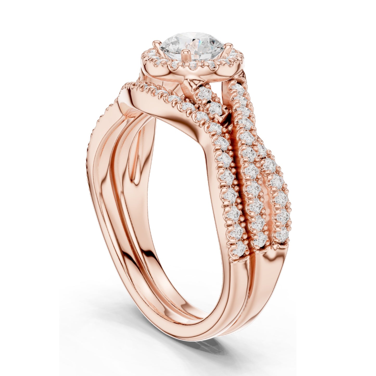 1.242 CT Round Brilliant Lab Diamond Halo Engagement Ring Set | VVS-VS EF Clarity | 18KT, 14KT, 10KT Gold & 925 Silver | Rose, Yellow, White Gold & Moissanite Options